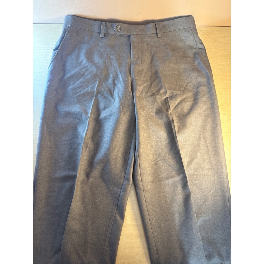 IZOD Mens Gray Flat Front Dress Pants 34W x 29L Polyester Viscose Blend Trousers